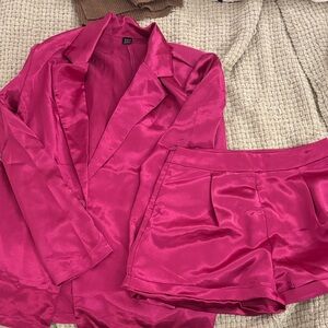 SHEIN Fuchsia Satin Blazer and Shorts Set